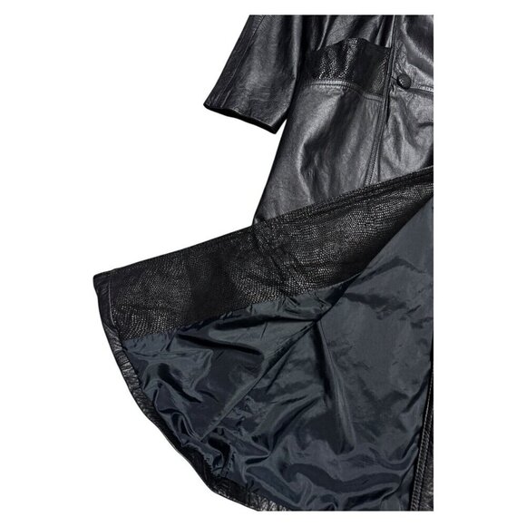 WinLit VINTAGE 90s GENUINE LEATHER Luxury Designer Long Trench Coat Womens Large - Picture 3 of 4